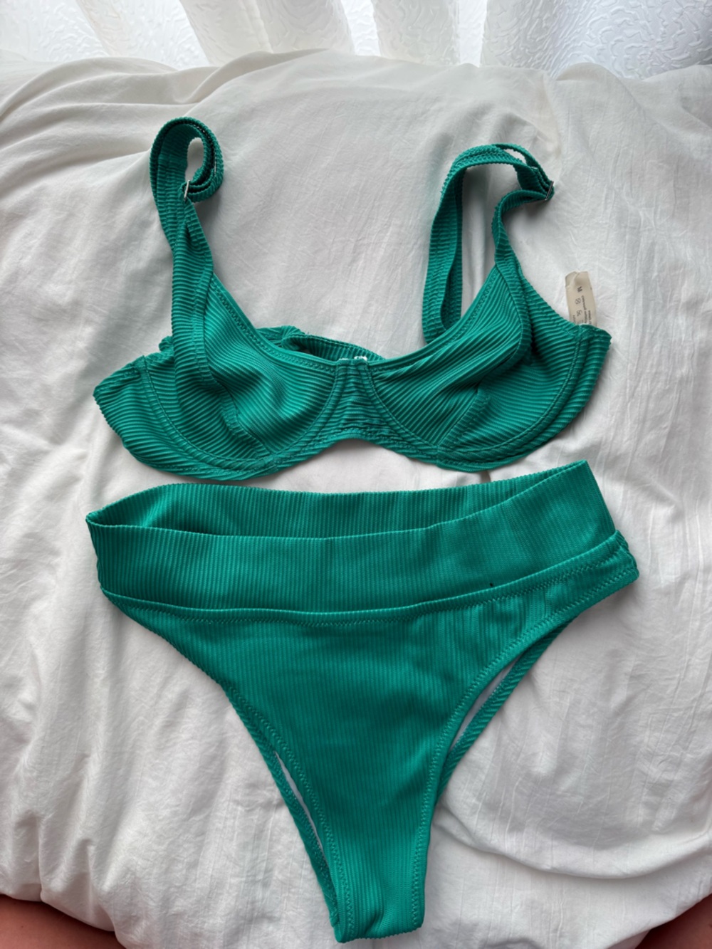 Cupshe Teal Ribbed Underwire Bikini Set